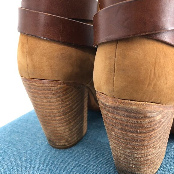 Rag and Bone Harrow Warm Brown Leather  Ankle Strap Block Heel Ankle Boots - Picture 13 of 15